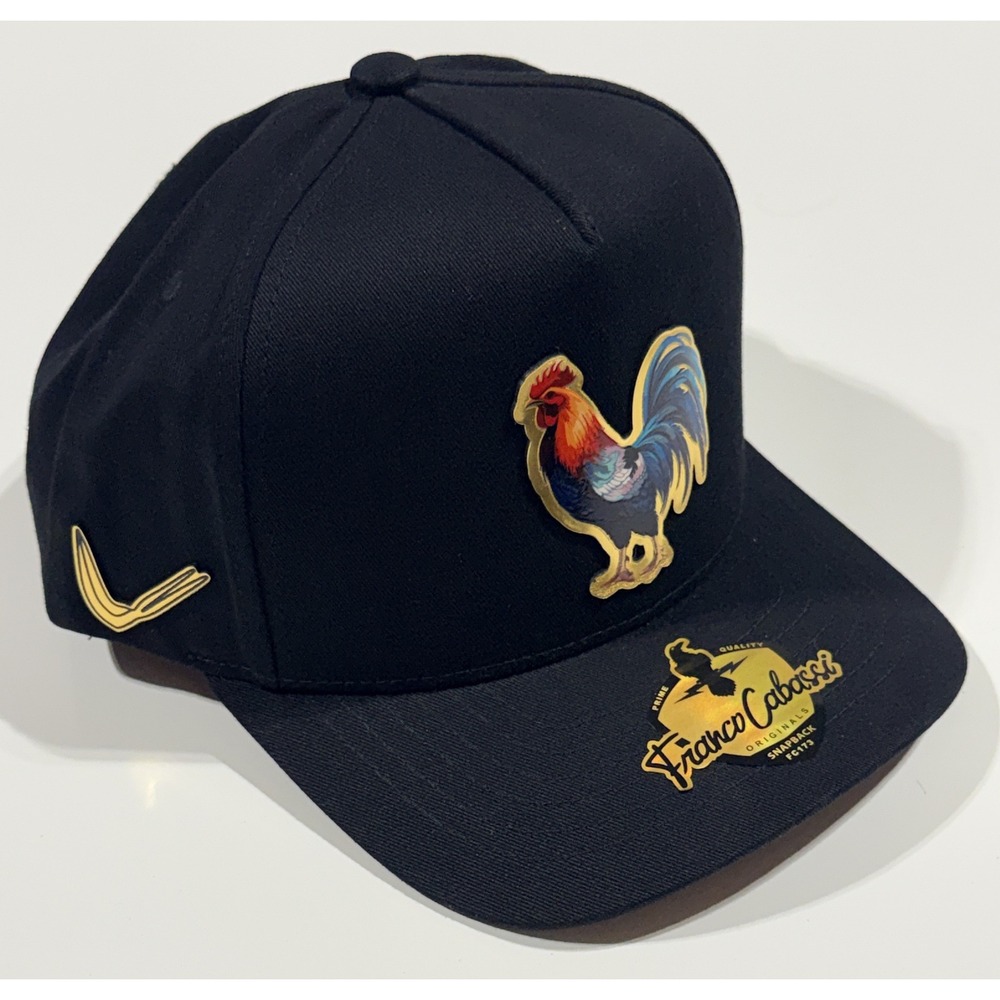 FRANCO CABASSI Snapback Hat - Black Rooster Patch Adjustable OSFM - NEW
